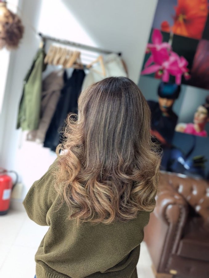 Caramel balayage on long brunette hair, by Replay Hair & Beauty